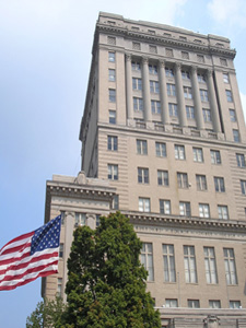 Buncombe County Courthouse exterior with US flag